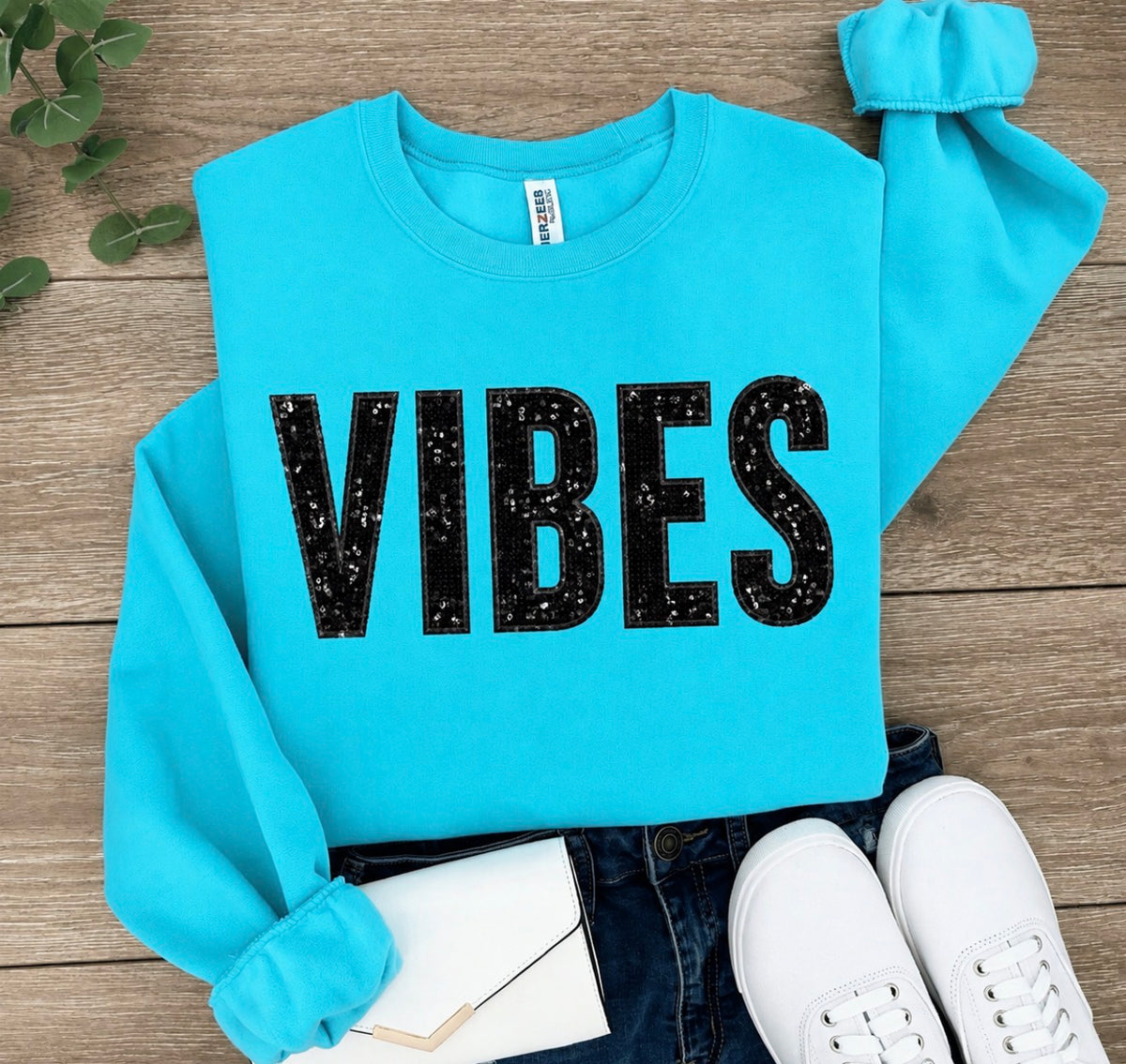 Embroidered Vibes Crewneck | Scuba Blue
